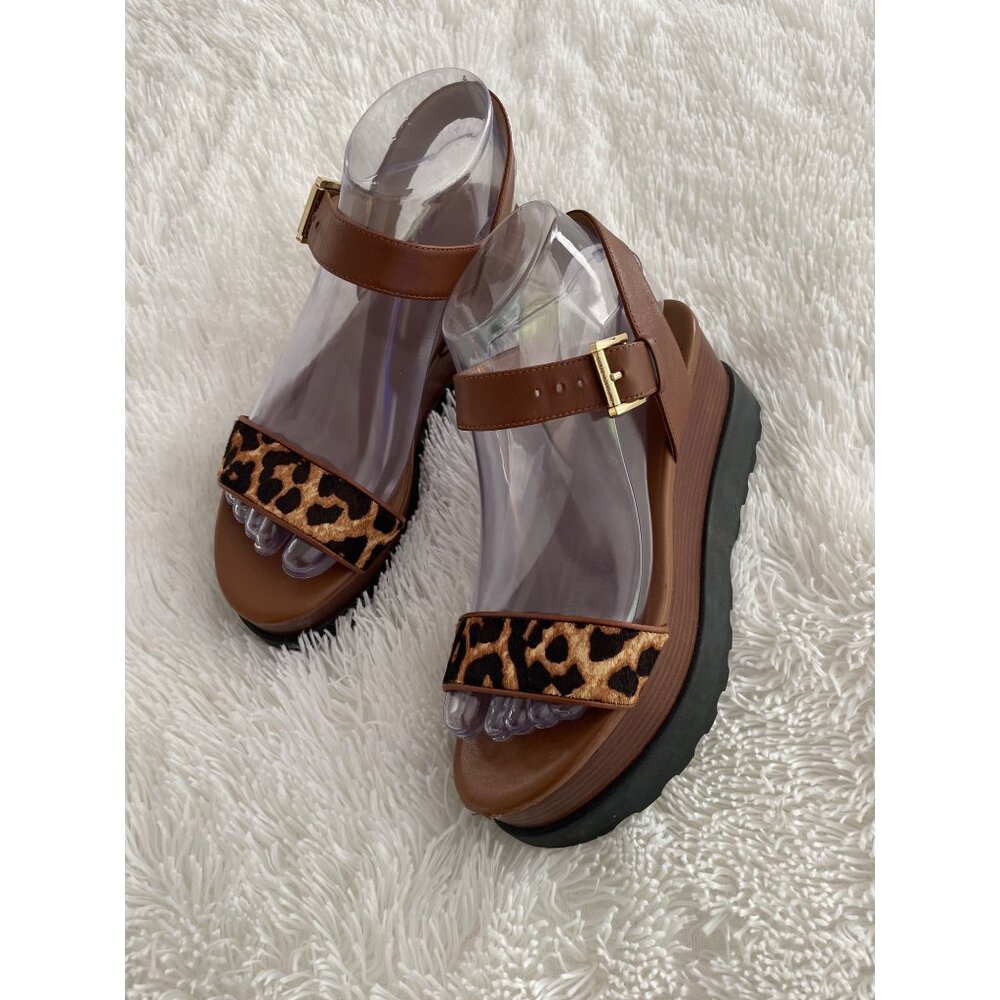 MICHAEL Michael Kors Marlon Leopard Calf Hair Leather Platform Sandals Size 6.5